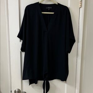Flowy Black Tie-Front Blouse